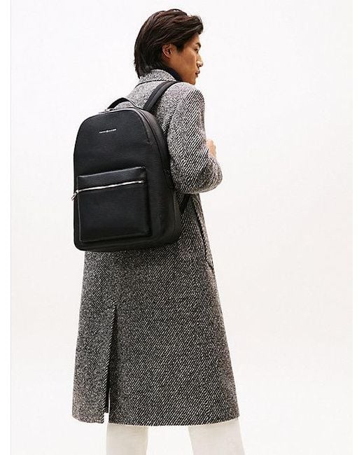Tommy Hilfiger Th Business Leren Rugzak Met Deelbare Rits in het Black voor heren