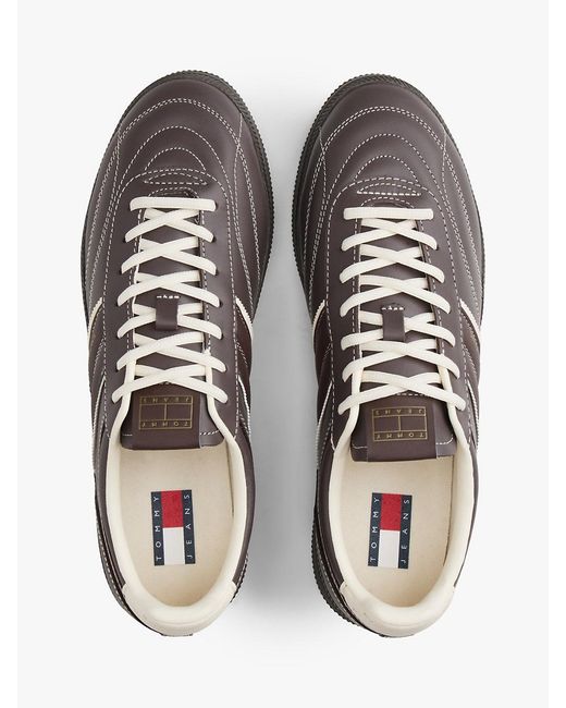 Tommy Hilfiger Brown The Greenwich Topstitch Leather Trainers for men