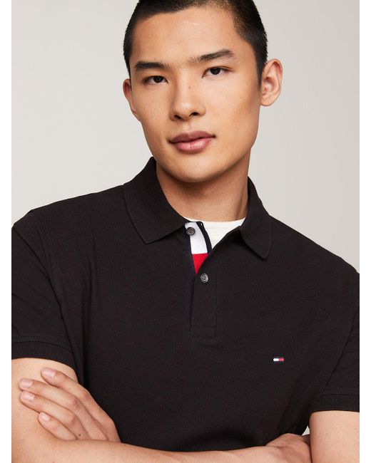 Tommy Hilfiger Black Tipped Placket Flag Embroidery Polo for men