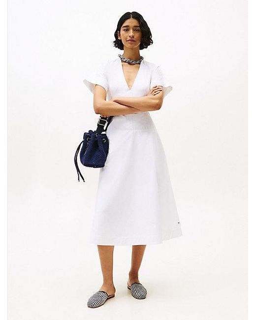 Tommy Hilfiger White The Runway Collection Slim Fit Midi-Hemdkleid