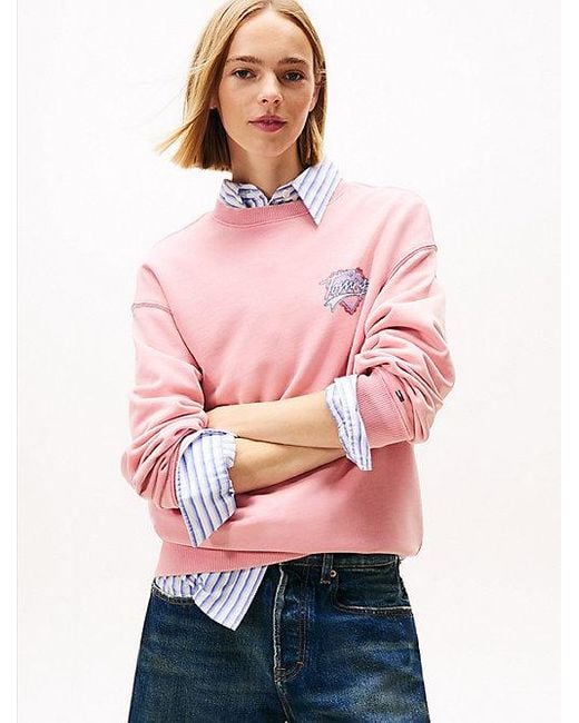 Sudadera Amplia De Felpa Con Logo Gráfico Tommy Hilfiger de color Pink