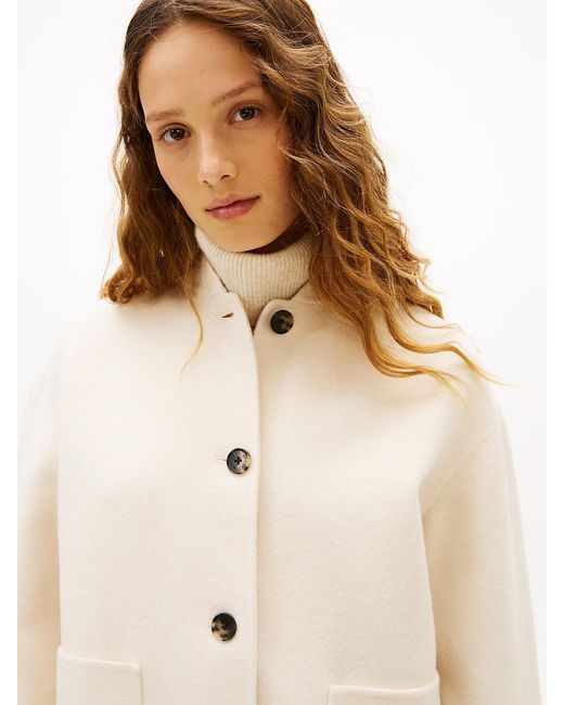 Tommy Hilfiger White Double-Faced Wool Blend Bomber Jacket