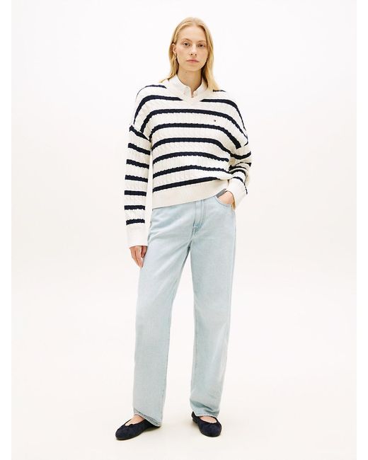 Tommy Hilfiger White Cable Knit Relaxed Jumper