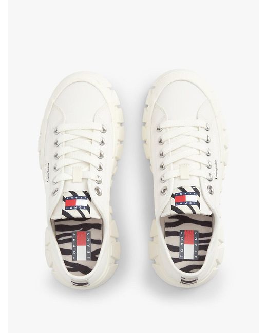 Tommy Hilfiger Natural Zebra Print Logo Platform Cupsole Trainers
