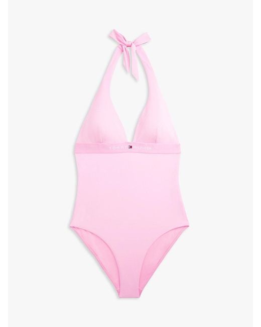 Tommy Hilfiger Pink Original Logo Halterneck Swimsuit