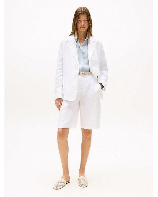 Tommy Hilfiger White Tailored Slim Fit Shorts Aus Leinenmix
