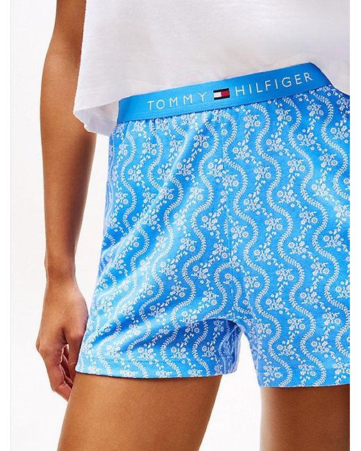 Set De Pijama Con Pantalón Corto Estampado Tommy Hilfiger de color Blue
