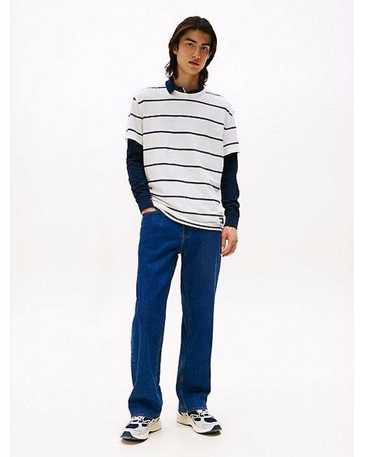 Tommy Hilfiger Tommy Badge Gestreiftes Rundhals-T-Shirt in Blue für Herren