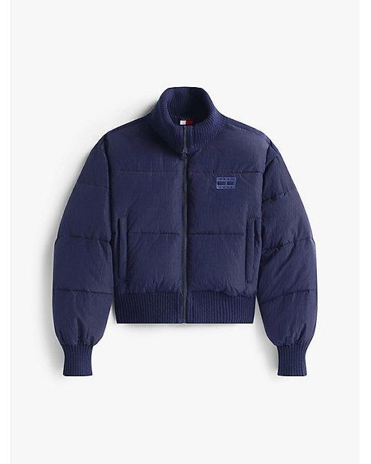 Tommy Hilfiger Blue Relaxed Fit Cropped Puffer-Jacke Aus Cord