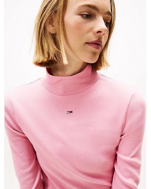 Tommy Hilfiger Longsleeve Top Met Opstaande Hals in het Red