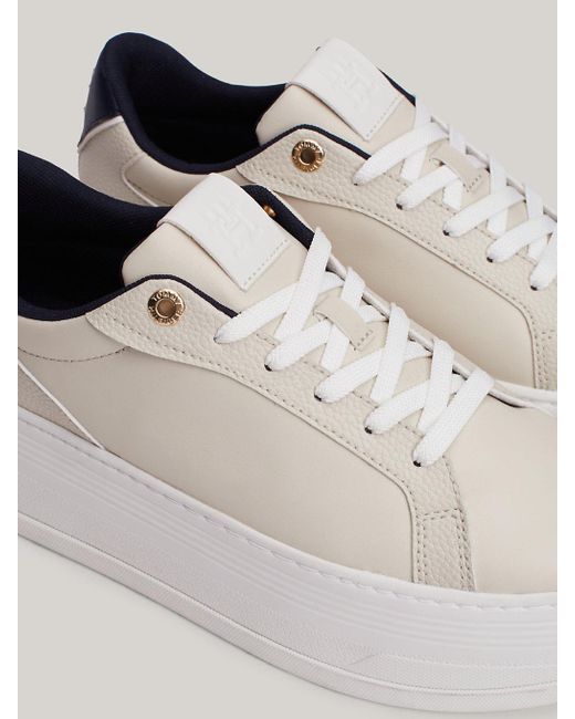 Tommy Hilfiger Natural Th Monogram Leather Platform Trainers