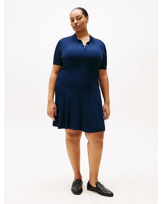 Tommy Hilfiger Blue Curve Geripptes Mini-Polokleid