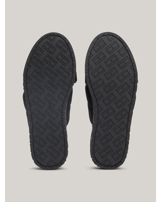 Tommy Hilfiger Black Embossed Logo Flatform Sandals