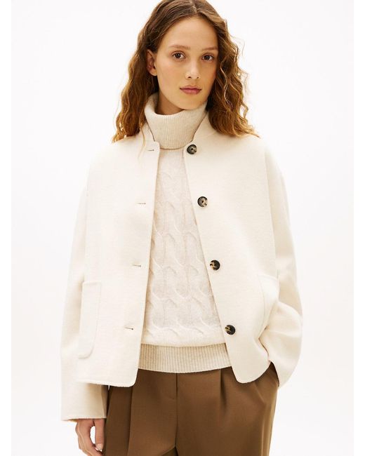 Tommy Hilfiger White Double-Faced Wool Blend Bomber Jacket