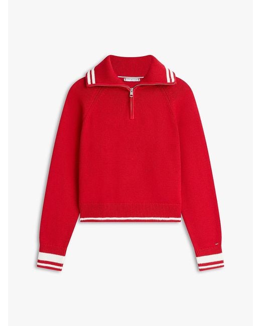 Tommy Hilfiger Red Metal Flag Relaxed Quarter-Zip Jumper