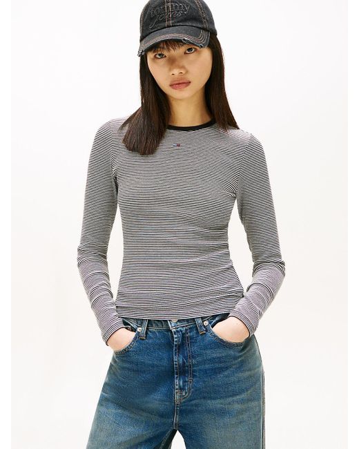 Tommy Hilfiger Gray Slim Ribbed Long Sleeve T-Shirt