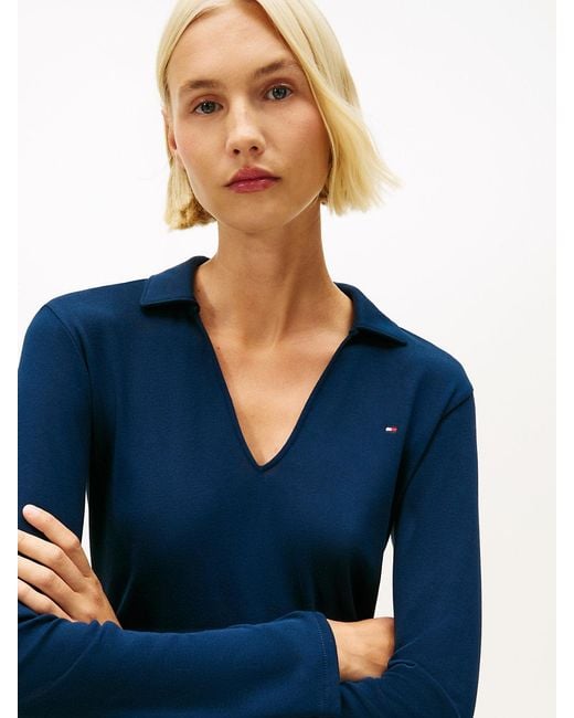 Tommy Hilfiger Blue Slim Fit Long Sleeve Polo Shirt