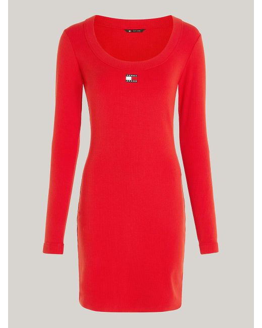 Tommy Hilfiger Red Badge Ribbed Long Sleeve Bodycon Dress