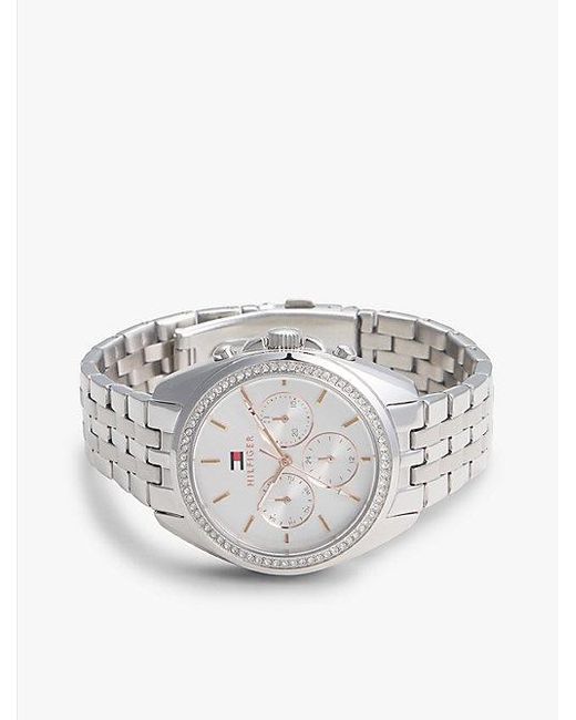 Tommy Hilfiger Gray Chronograf-Uhr Aus Edelstahl Mit Kristallverzierung
