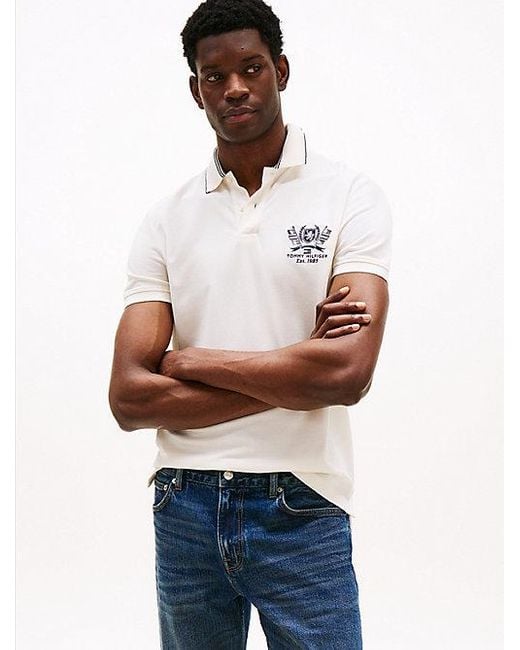 Tommy Hilfiger Regular Fit Poloshirt Met Geborduurd Embleem in het White voor heren
