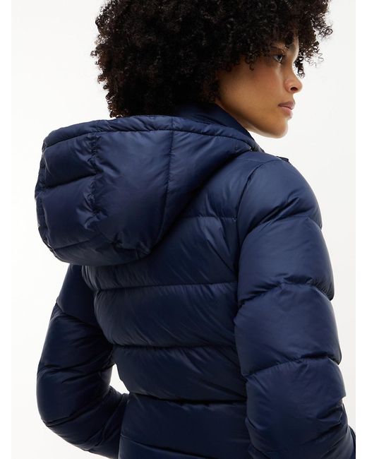 Tommy Hilfiger Blue Faux Fur Hood Slim Down Jacket