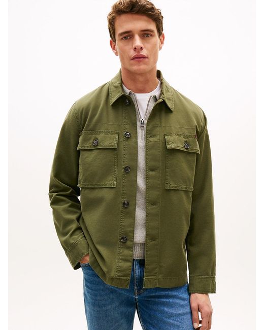 Tommy Hilfiger Green Textured Washed Sateen Utility Shirt Jacket for men