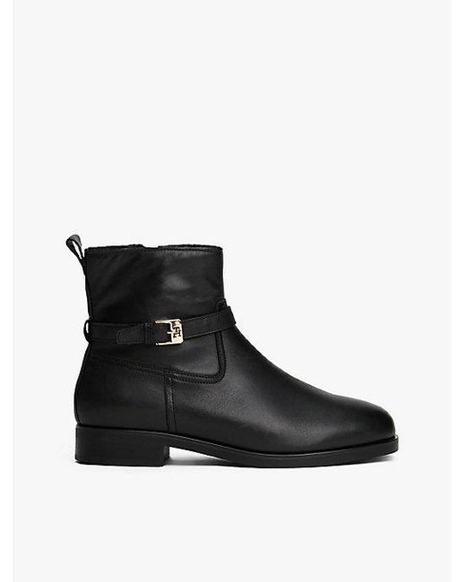 Tommy Hilfiger Leren Laars Met Gesp in het Black
