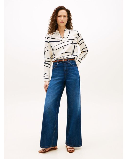 Tommy Hilfiger White Relaxed Fit-Tone Button V-Neck Blouse