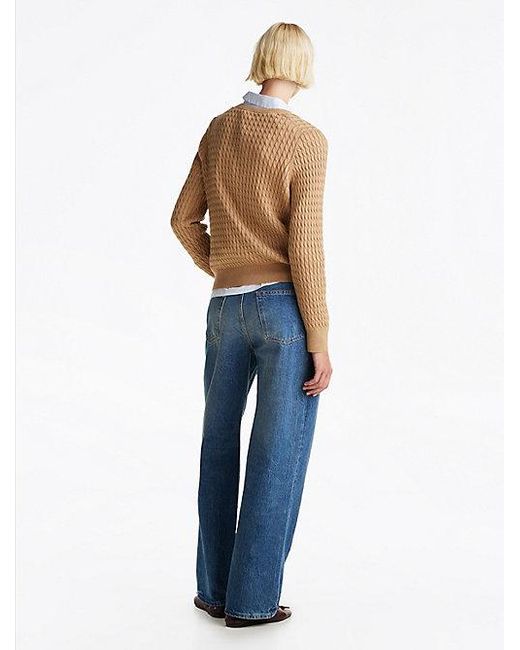 Tommy Hilfiger Kabelgebreide Trui Met V-Hals in het Blue