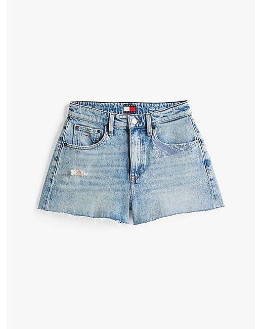 Shorts Vaqueros Ajustados Con Diseño Patchwork Tommy Hilfiger de color Blue