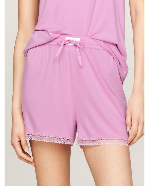 Tommy Hilfiger Pink Lace Trim Logo Pyjama Shorts