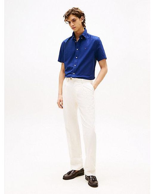 Tommy Hilfiger Regular Fit Oxford Overhemd Met Korte Mouwen in het Blue voor heren