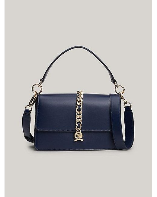 Bolso Bandolera De Piel Con Cadena Tommy Hilfiger de color Blue