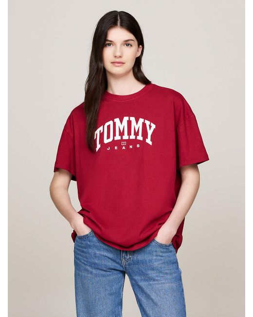 Tommy Hilfiger Red Varsity Logo Oversized T-shirt