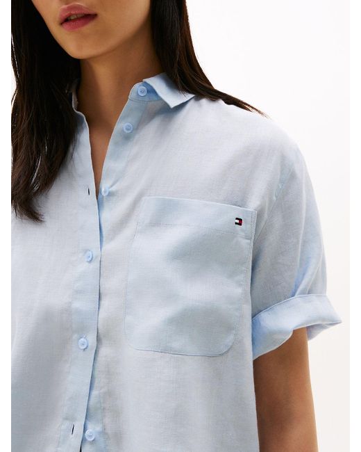 Camicia Relaxed Fit A Maniche Corte di Tommy Hilfiger in Blue