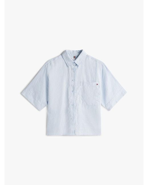 Camicia Relaxed Fit A Maniche Corte di Tommy Hilfiger in Blue