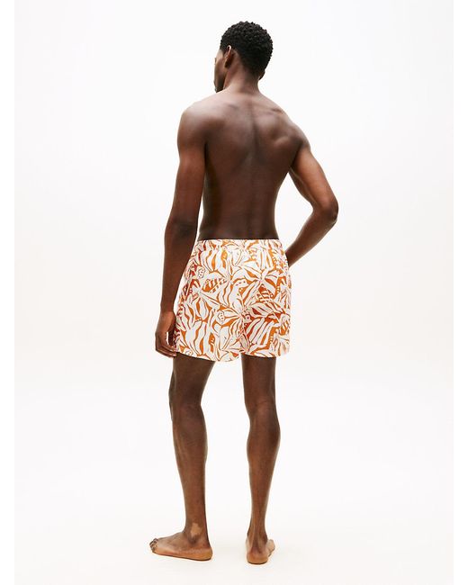 Tommy Hilfiger Orange Essential Print Mid Length Swim Shorts for men