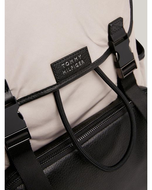 Tommy Hilfiger Black Flap Closure Logo Backpack for men