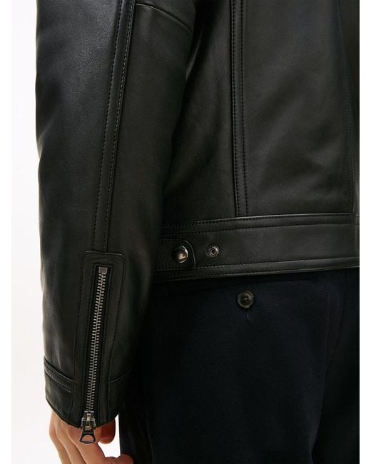 Tommy Hilfiger Black Leather Racer Jacket for men