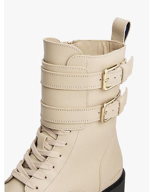Tommy Hilfiger Leren Bikerlaars Met Profielzool En Logo in het Natural
