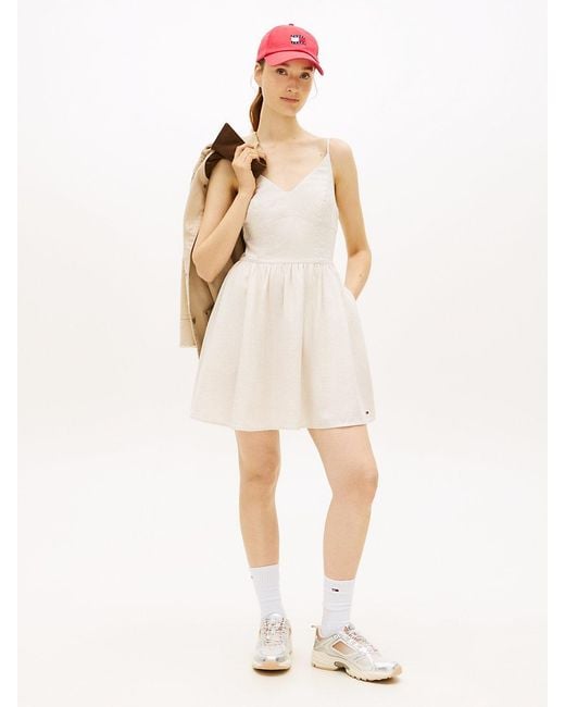 Tommy Hilfiger White Extra Slim Linen Blend Mini Skater Dress