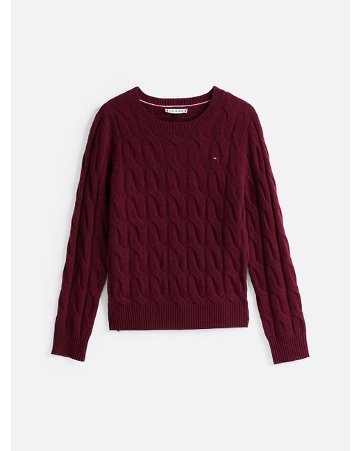 Tommy Hilfiger Red Pure Wool Cable Knit Jumper