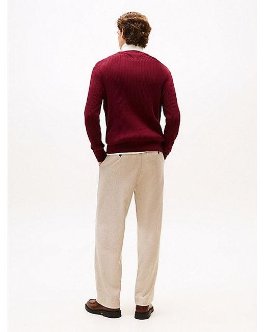 Tommy Hilfiger Ribgebreide Trui Met Ronde Hals En Kasjmier in het Red voor heren