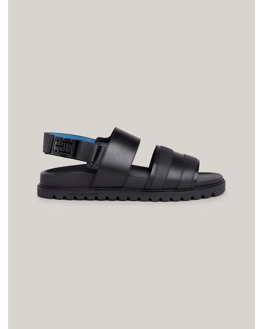 Tommy Hilfiger Black Elevated Clip Cleat Leather Sandals for men