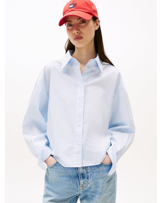 Chemise Courte En Popeline Rayée Tommy Hilfiger en coloris White