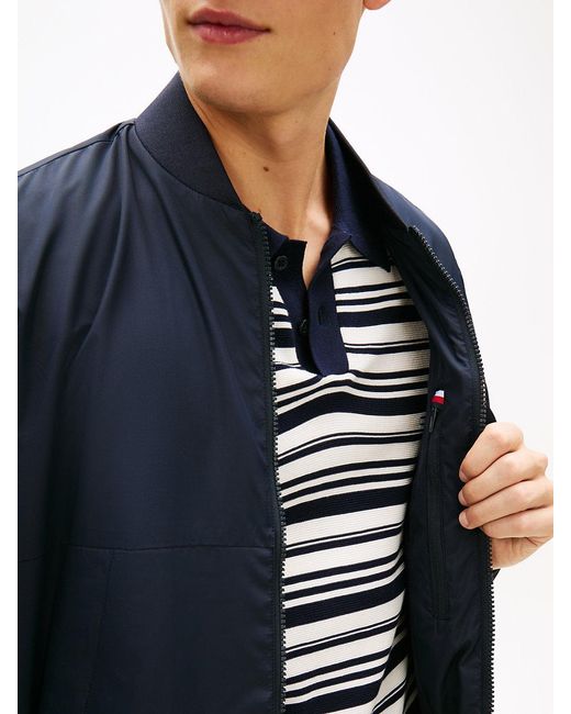 Tommy Hilfiger Blue Water Resistant Tonal Logo Bomber Jacket for men