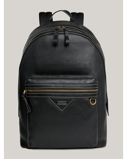 Tommy Hilfiger Black Premium Leather Pebble Grain Backpack for men