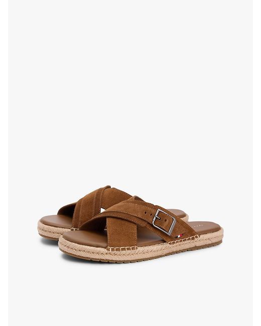 Tommy Hilfiger Brown Suede Buckle Flexible Sandals for men