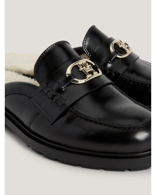 Tommy Hilfiger Black Leather Warm Lined Mules