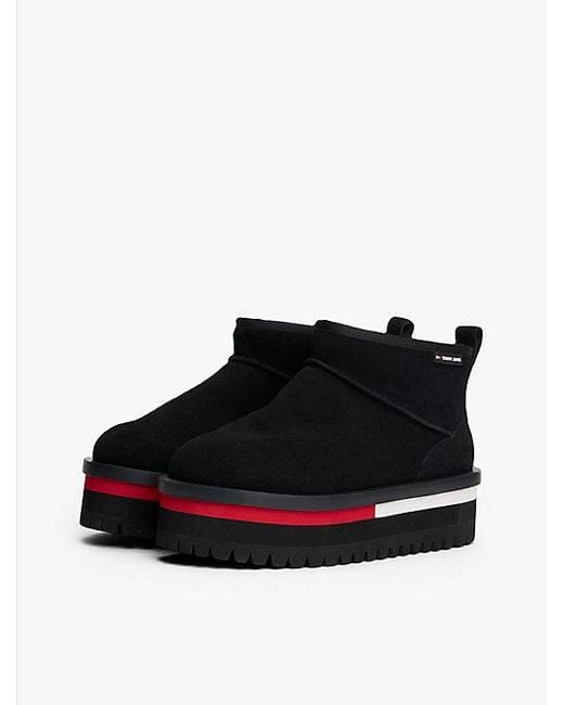 Tommy Hilfiger Suède Snowboot Met Plateauzool in het Black